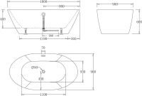 Акриловая ванна BelBagno BB68-1800 180x90 см, отдельностоящая, белая, овальная, с каркасом, со сливом-переливом