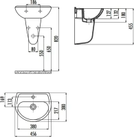 Раковина Creavit Oval 46 глянцевая белая, с полупьедесталом