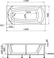 Акриловая ванна 1MarKa Elegance 140x70 см, пристенная, белая, на ножках
