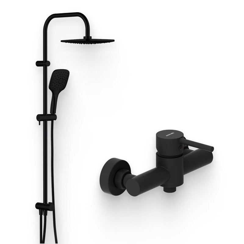 Душевой комплект Смеситель для душа Damixa Scandinavian Pure 362000300, черный + Стойка Eclipse 931000300, черный