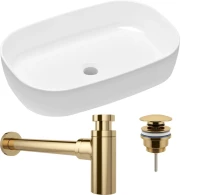 Комплект Накладная раковина Lavinia Boho Bathroom Sink Slim 33311003 + Донный клапан Wellsee Drainage System 182141000 золото + Сифон 182106000 золото