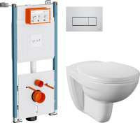 Комплект Унитаз подвесной Norm Fit + Крышка 803-003-709 с микролифтом + Инсталляция VitrA V-Fix Core 732-5800-01PV + Кнопка Root Square 740-2380 хром