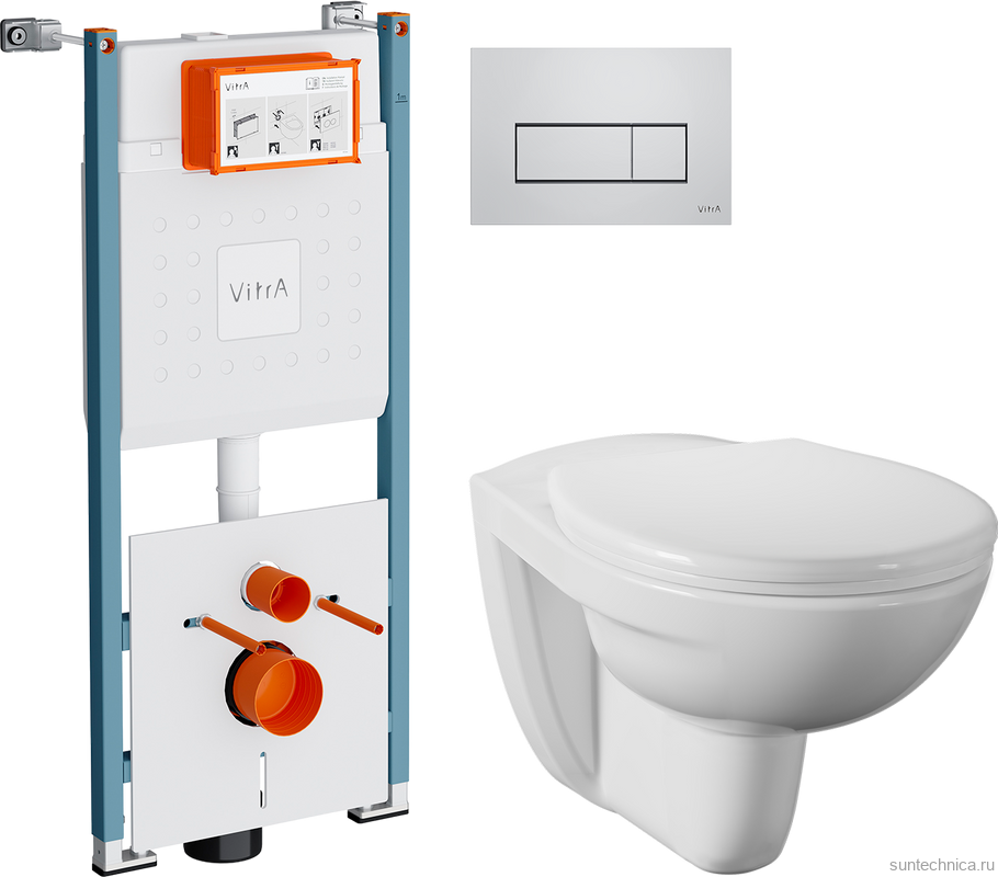 Комплект Унитаз подвесной Norm Fit + Крышка 803-003-709 с микролифтом + Инсталляция VitrA V-Fix Core 732-5800-01PV + Кнопка Root Square 740-2380 хром