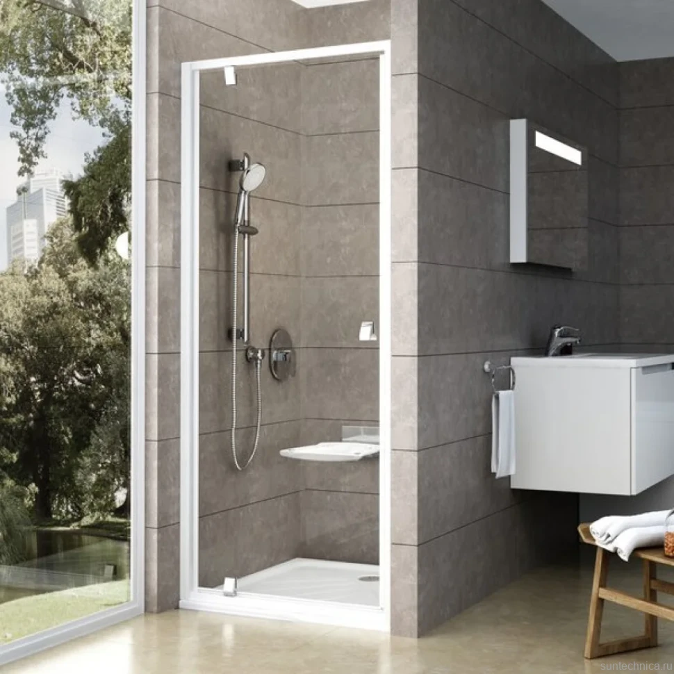 Душевая дверь в нишу Ravak Pivot PDOP1-80 Transparent, профиль белый