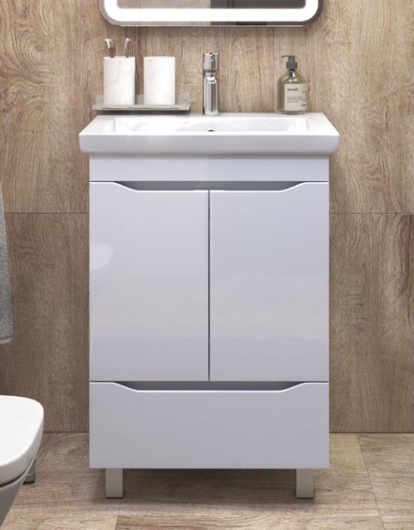 Тумба с раковиной Vigo Grani 60 напольная, 2 дверцы, 1 ящик, белая, раковина Como 60