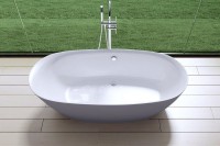 Акриловая ванна Art&Max AM-527-1800-835 180x85 см, отдельностоящая, белая, овальная, с каркасом, со сливом-переливом