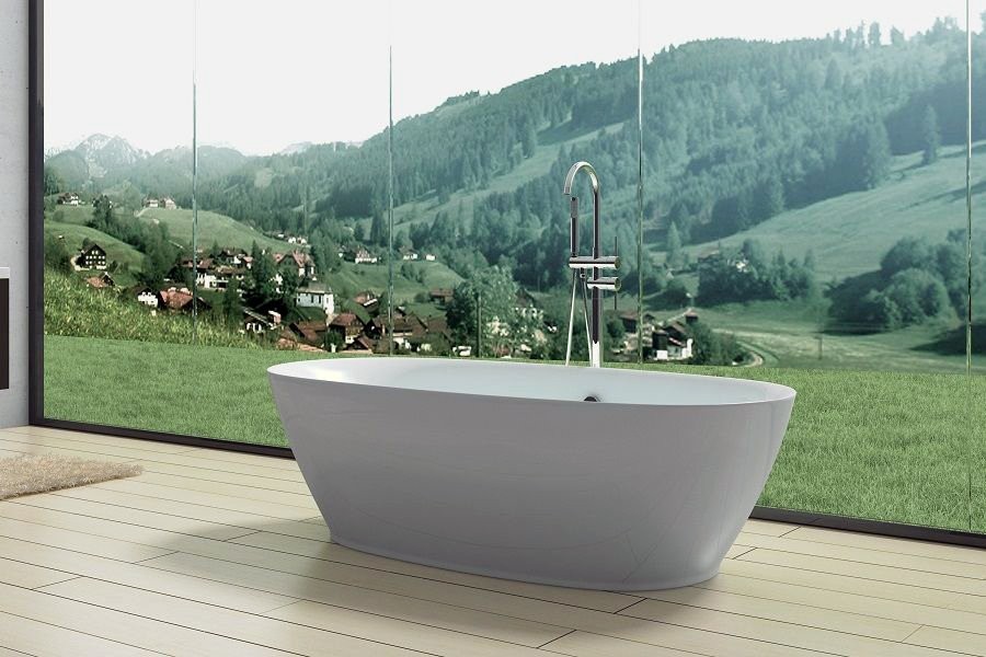 Акриловая ванна Art&Max AM-527-1800-835 180x85 см, отдельностоящая, белая, овальная, с каркасом, со сливом-переливом