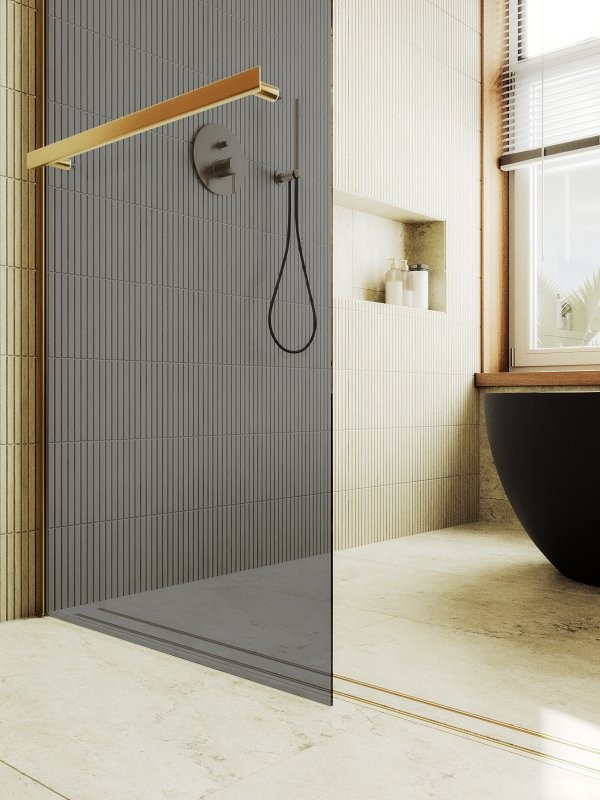 Душевая перегородка Maybahglass MGD-729-3ш 79 см, профиль золото, стекло графит