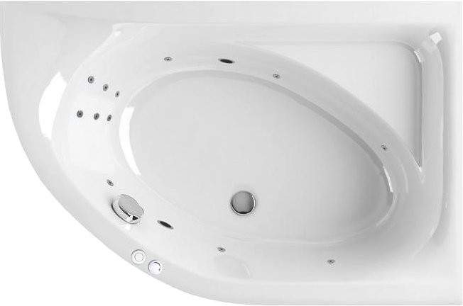 Акриловая ванна Excellent Aquarella WAEX.ARP15.LINE R 150x100 см, угловая, правая, пристенная, с гидромассажем, белая, асимметричная, с каркасом, с сиденьем, со сливом-переливом