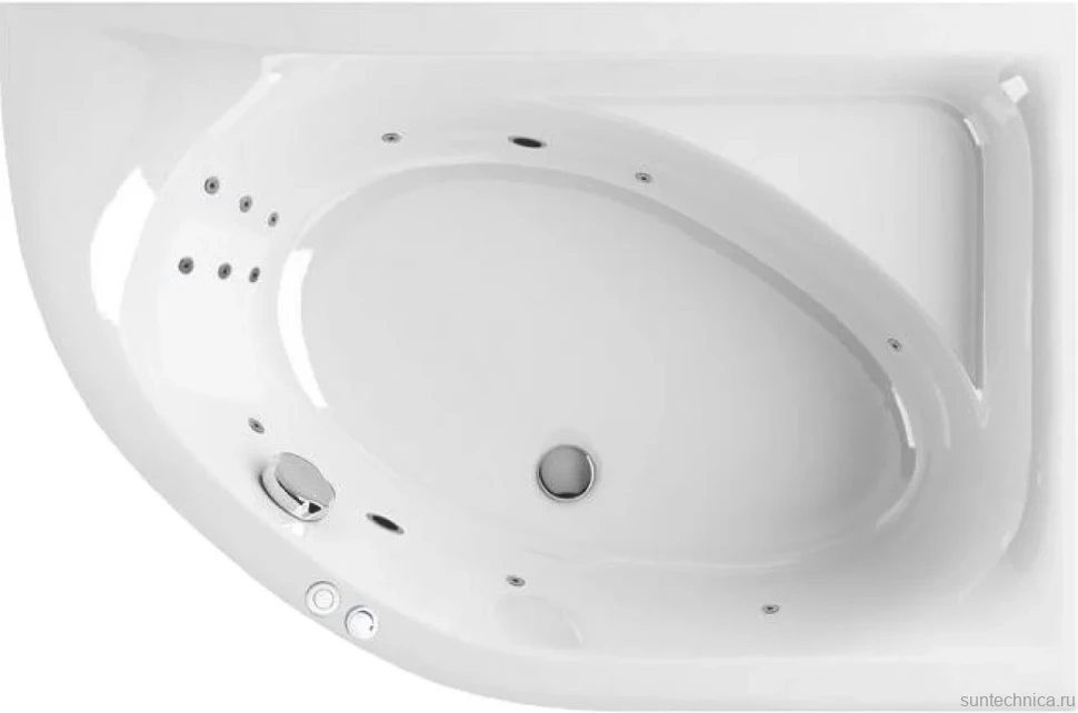Акриловая ванна Excellent Aquarella WAEX.ARP15.LINE R 150x100 см, угловая, правая, пристенная, с гидромассажем, белая, асимметричная, с каркасом, с сиденьем, со сливом-переливом