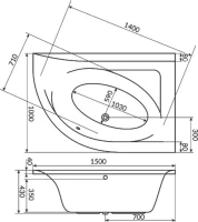 Акриловая ванна Excellent Aquarella WAEX.ARP15.LINE R 150x100 см, угловая, правая, пристенная, с гидромассажем, белая, асимметричная, с каркасом, с сиденьем, со сливом-переливом