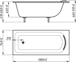 Ванна из искусственного камня Фэма Алассио 180x75 см, пристенная, белая, на ножках, с ручками