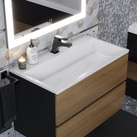 Тумба с раковиной Uperwood Barsa 80 подвесная, черная, дуб сонома, раковина белая