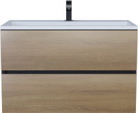 Тумба с раковиной Uperwood Barsa 80 подвесная, черная, дуб сонома, раковина белая