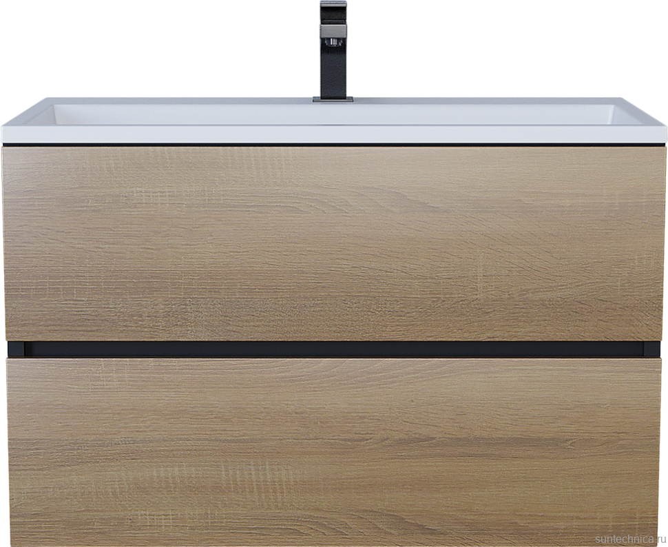 Тумба с раковиной Uperwood Barsa 80 подвесная, черная, дуб сонома, раковина белая