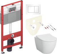 Комплект Унитаз подвесной VitrA Mia Round SmoothFlush 7510B003-0075 безободковый + Крышка 801-003-019 с микролифтом + Инсталляция TECE Base 9400413 4 в 1 с кнопкой смыва