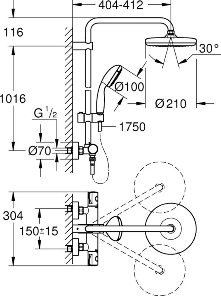 Душевая стойка Grohe Bau System 210 26699000 с термостатом, хром