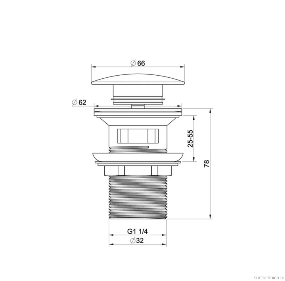 Донный клапан для раковины Wonzon & Woghand WW-88SS01-MB с переливом, матовый черный