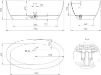 Ванна из искусственного камня Salini Alda 180x90 см, отдельностоящая, матовая белая, овальная, со сливом-переливом, с донным клапаном