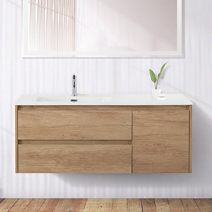 Тумба с раковиной BelBagno Kraft 120 L, 2 ящика, дверца, Rovere Tabacco