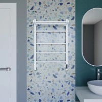 Полотенцесушитель электрический Grota Alto 530х800 RAL9016 EL 80x55 см, подключение справа, слева, скрытое подключение справа, матовый белый, лесенка, из стали, с полкой