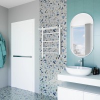 Полотенцесушитель электрический Grota Alto 530х800 RAL9016 EL 80x55 см, подключение справа, слева, скрытое подключение справа, матовый белый, лесенка, из стали, с полкой