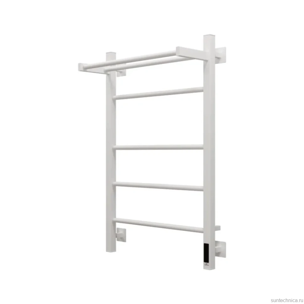 Полотенцесушитель электрический Grota Alto 530х800 RAL9016 EL 80x55 см, подключение справа, слева, скрытое подключение справа, матовый белый, лесенка, из стали, с полкой