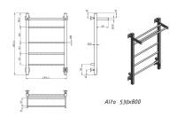 Полотенцесушитель электрический Grota Alto 530х800 RAL9016 EL 80x55 см, подключение справа, слева, скрытое подключение справа, матовый белый, лесенка, из стали, с полкой