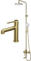 Комплект для ванной IDDIS Aiger Душевая стойка IDDIS Aiger AIGMG3Fi06 + Смеситель для раковины AIGMG00i01, золотой матовый