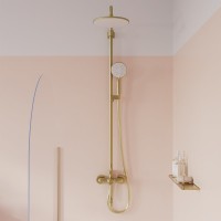 Комплект для ванной IDDIS Aiger Душевая стойка IDDIS Aiger AIGMG3Fi06 + Смеситель для раковины AIGMG00i01, золотой матовый