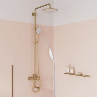 Комплект для ванной IDDIS Aiger Душевая стойка IDDIS Aiger AIGMG3Fi06 + Смеситель для раковины AIGMG00i01, золотой матовый