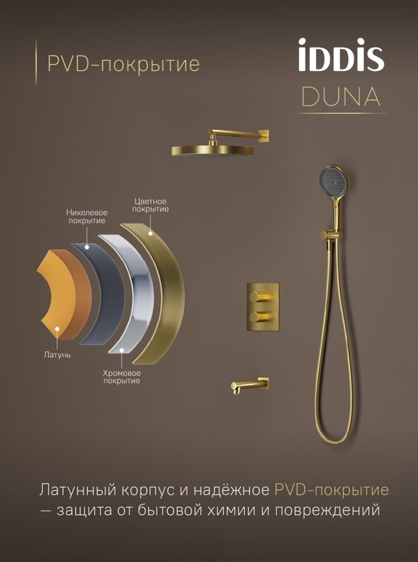 Душевой комплект IDDIS Duna DUNMGSTi68 С ВНУТРЕННЕЙ ЧАСТЬЮ, матовое золото