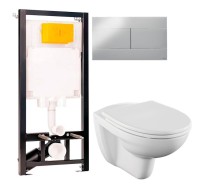 Комплект Унитаз подвесной Norm Fit + Крышка VitrA Norm 84-003-749 с микролифтом + Инсталляция OLI 80 ECO Sanitarblock mechanic 3 в 1 с кнопкой смыва
