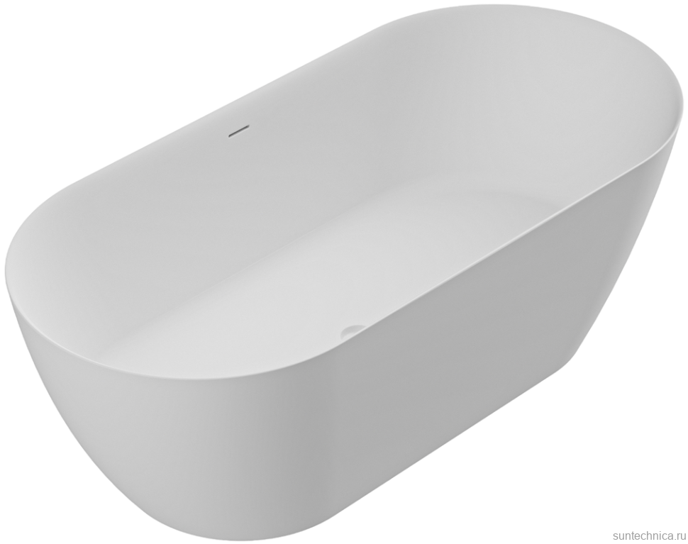 Ванна из искусственного камня Cezares Relax Solid Surface 170x80 см, отдельностоящая, матовая белая, овальная, со сливом-переливом, с донным клапаном