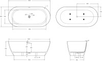Ванна из искусственного камня Cezares Relax Solid Surface 170x80 см, отдельностоящая, матовая белая, овальная, со сливом-переливом, с донным клапаном