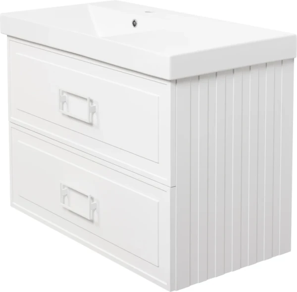Тумба с раковиной La Fenice Cubo Twin 90 L bianco, ручки белые, раковина Cubo 90 L
