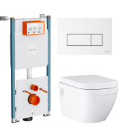 Комплект Унитаз подвесной Grohe Euro Ceramic 39703000 безободковый + Инсталляция VitrA V-Fix Core 732-5800-01PV + Кнопка Root Square 740-2300 белая глянцевая