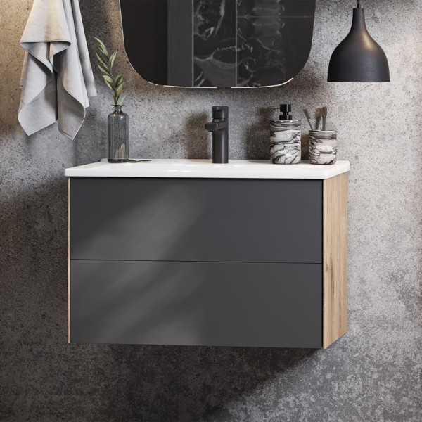 Тумба под раковину AQUATON Сохо 75 дуб веллингтон, графит софт