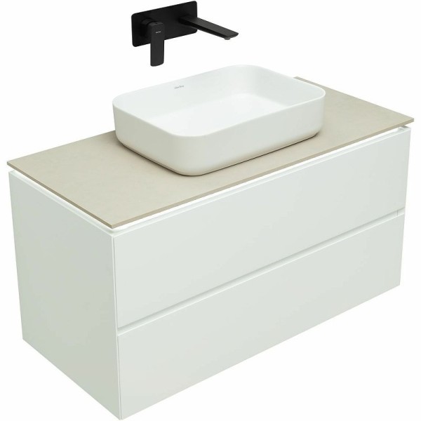 Тумба с раковиной Allen Brau Infinity 100 подвесная, белый матовый, столешница бежевая