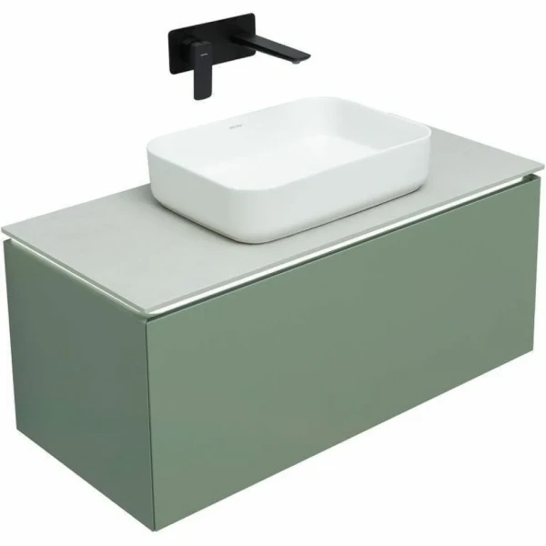 Тумба с раковиной Allen Brau Infinity 100 1+1, подвесная, олива матовый, столешница серый структ
