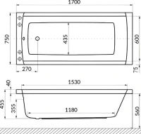 Акриловая ванна Excellent Aquaria Smart Nano 170x75 см, встраиваемая, с гидромассажем, белая, с каркасом, со сливом-переливом, фурнитура золото