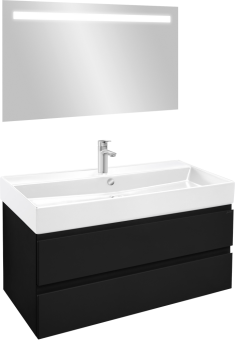 Мебель для ванной Jacob Delafon Madeleine 100 черная матовая, раковина белая глянцевая