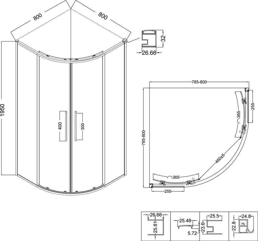 Душевой уголок Niagara Nova NG-2825-34BLACK 80x80, профиль черный матовый, стекло тонированное