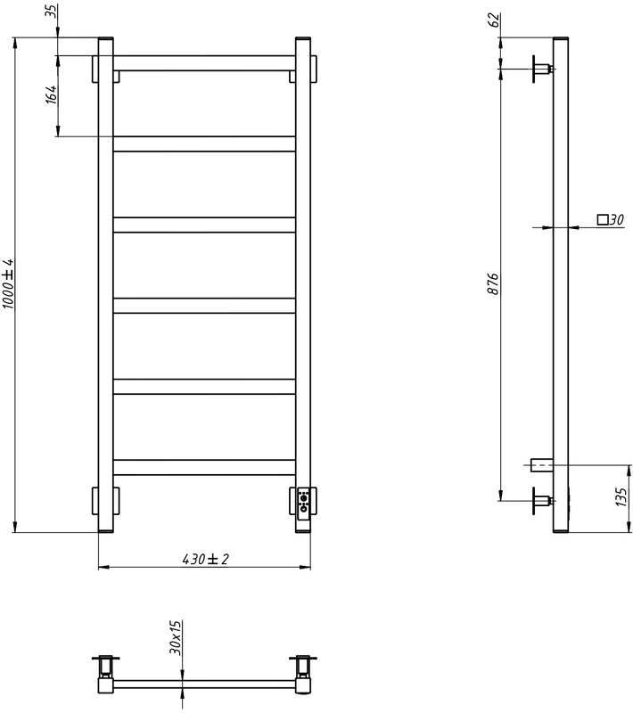 Полотенцесушитель электрический Grota Soffi K 430х1000 NP EL 100x45 см, подключение справа, слева, скрытое подключение справа, глянцевый хром, лесенка