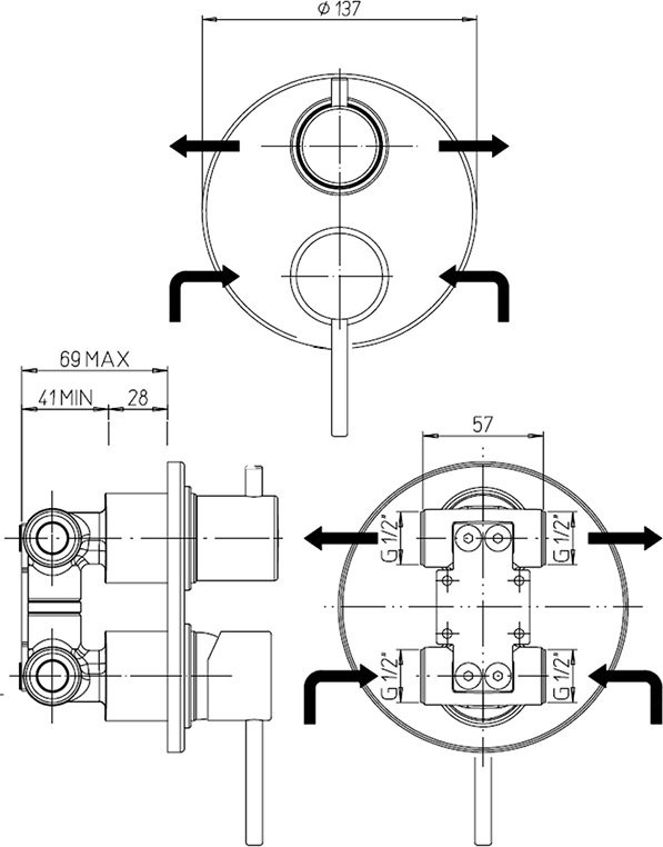 Встраиваемый смеситель для душа и ванны Paini Cox 78CR6911 С ВНУТРЕННЕЙ ЧАСТЬЮ