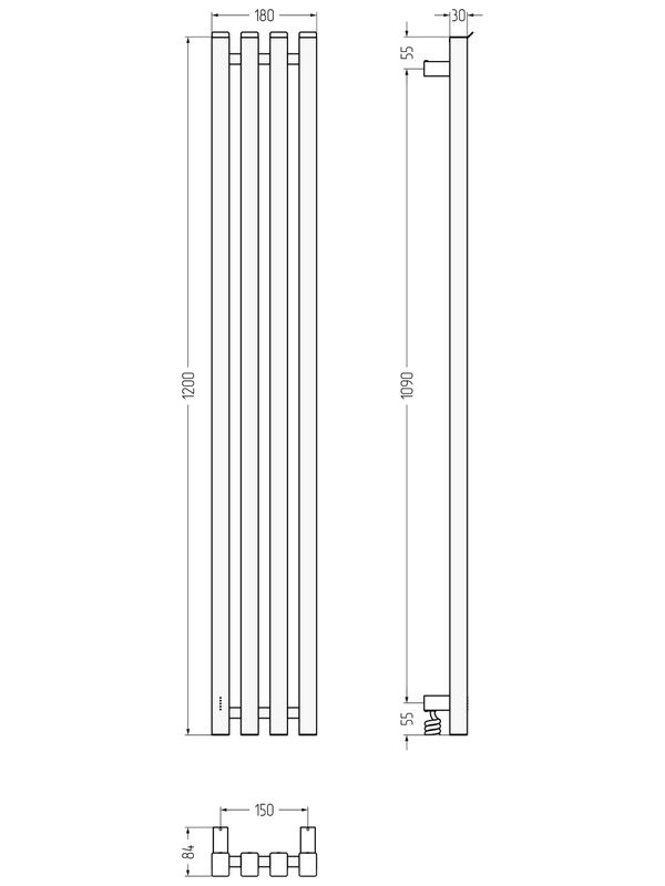 Полотенцесушитель электрический Сунержа Сатерленд 4.0 071-0854-1215 120x20 см, подключение слева, скрытое подключение слева, сатин, I-образный