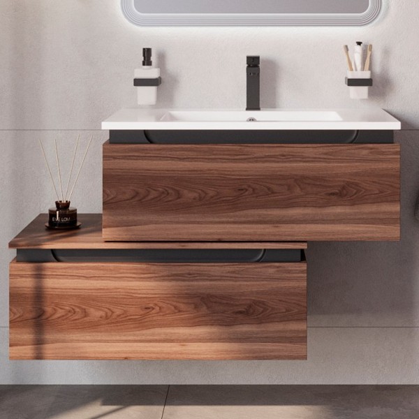 Тумба под раковину Cezares Slider 80 подвесная, 2 ящика, дымчатый орех