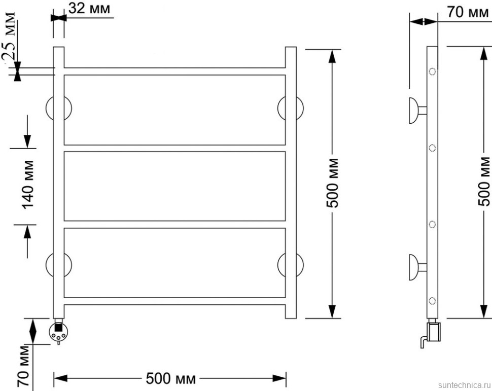 Полотенцесушитель электрический Secado Триада 1 плюс 55x55 см, подключение слева, бронза, лесенка, латунь