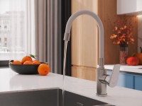 Смеситель для кухни Cersanit Moduo 68232 с гибким изливом, сатин, белый