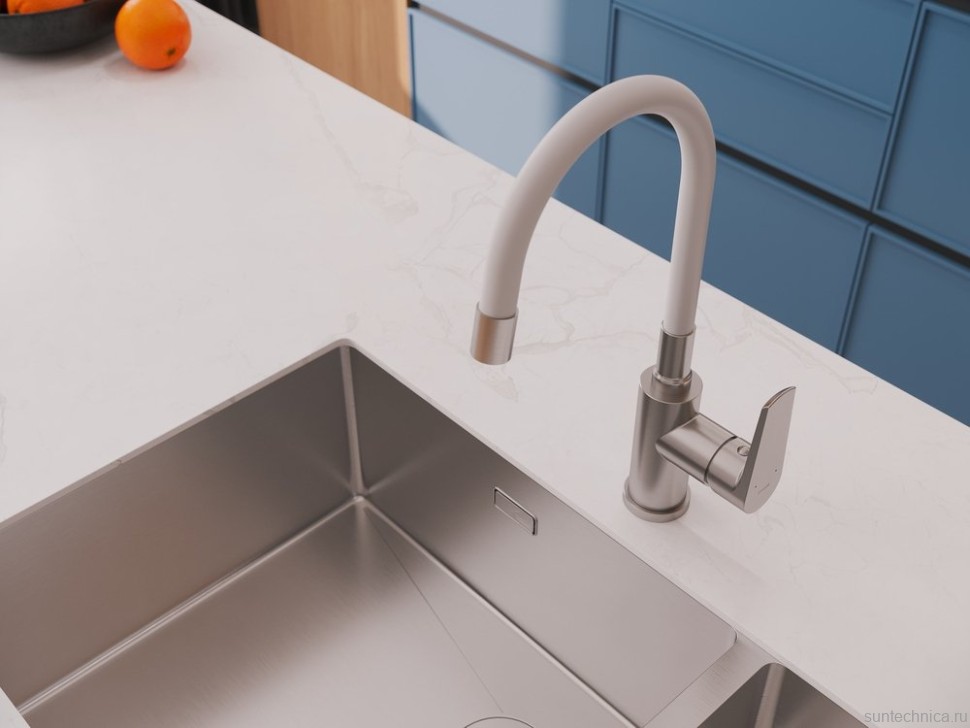 Смеситель для кухни Cersanit Moduo 68232 с гибким изливом, сатин, белый